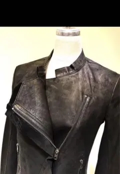 黒レザージャケット アシンメトリックジッパー　革ジャン