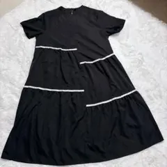 SHEIN CURVE 半袖 ティアードワンピース ブラック 3XL（4L）
