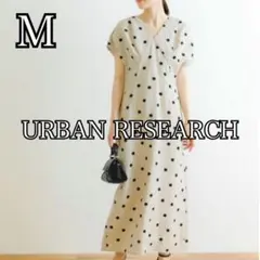 【アーバンリサーチ】リネン ウエストタックフレンチスリーブワンピース ドット柄