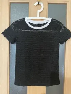 美品 ZARA クロップド メッシュニット トップス 黒 S