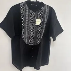 J.Sloane 刺繍 半袖ブラウス 日本製 ブラック Mのサムネイル