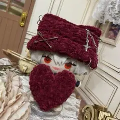 ハートネックレスと帽子セットワインレッド【匿名配送】にじぱぺ　10cmぬい