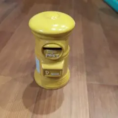 【美品】幸せの黄色いポスト 貯金箱 14cm 陶器製 ゴム栓付き 縁起物