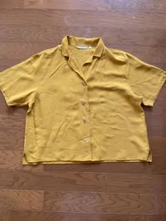 【UNIQLO リネンブレンドオープンカラーシャツ 黄色】キズ汚れ無