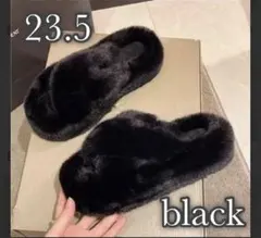1329ブラック 23.5 モコモコ ふわふわ ファー ルームシューズ スリッパ