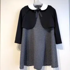 130サイズ　フォーマルワンピース　黒と白のチェック柄