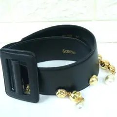 FENDI　フェンディ　レザー　ワイド　ベルト　パールモチーフ飾りのサムネイル