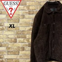 GUESS　ゲス　レザージャケット　革ジャン　スウェード　ダークブラウン　XL