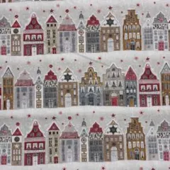 【ハギレ】acufactumプリント生地38cm×25cm「クリスマスハウス」