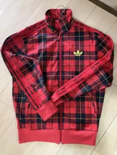 adidas チェック柄 ジャージ 赤