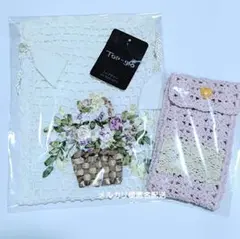 花柄リボン刺繍 レース編み巾着袋・かぎ針編みマルチケース 小物入れ 2点