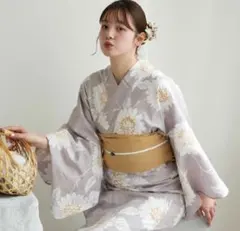 ☆新品 3L4L5L 浴衣2点セット utatane からし市松に菖蒲 萩 撫子