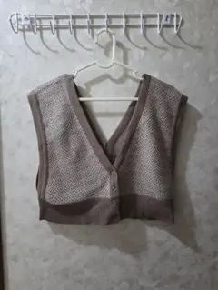 ブラウン ダイヤモンドパターン ニットベスト M