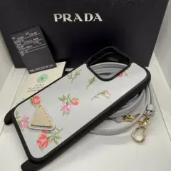 未使用保管品【PRADA】iPhone15 ケース ローズ 花柄 ストラップ付きのサムネイル