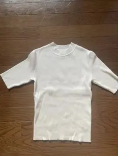 ホワイト 半袖リブニット