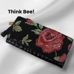美品】Think Bee! シンクビー！ 長財布 バラ装飾 クロコ型押し（志 