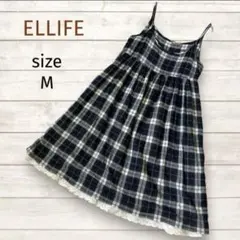 《ELLIFE》裾スカラップレース　コットンキャミワンピース　チェック柄　Mのサムネイル