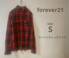 forever21 S コットンチェックシャツ 赤チェックシャツ