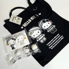 ハローキティ トートバッグ モノクロガーリーふたごコーデ　 千鳥 ヘアクリップ