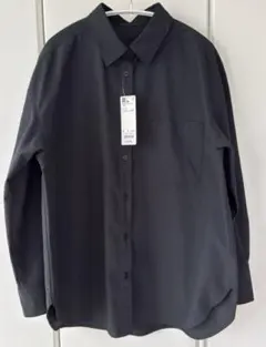 新品　GU　オーバーサイズシャツ(長袖)(UVカット機能付き)　L　黒　ブラック