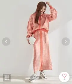 vis-à-vis ニット セットアップ ギンガムチェック オレンジ イエベ