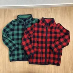 フリースジャケット 110cm 緑と赤のチェック　おそろい　双子