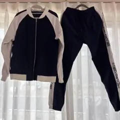 COMELOWTOME メンズ ジャージ セットアップ ネイビー ホワイト
