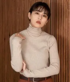 Amiur タートルネック リブニット ベージュ 長袖