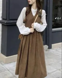 コーデュロイ　ワンピース　Aライン　ブラウン　SHEIN しまむら　プチプラ