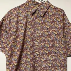 LHOMME RAFFINE 総柄シャツ 綿 日本製 花柄　メンズ　L 赤　半袖