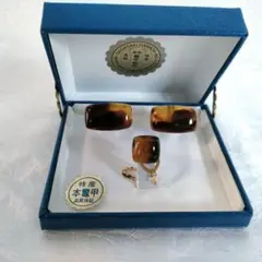 本鼈甲 カフス&ネクタイピン（四角型）