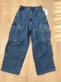 新品未使用　GU デニムスーパーワイドカーゴパンツS Blue ユニセックス