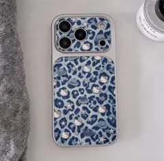 ハローキティ iPhone17Proケース ブルー ヒョウ柄