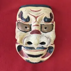 お面□ひょっとこ 古い木彫り面 神楽面 能面 手彫り 木製 時代物 骨董