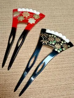 かんざし バチ型 パール付 2個 昭和レトロ ヴィンテージ