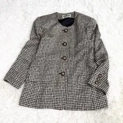 REGENCE シルク混 千鳥格子 ノーカラージャケット 金ボタン 日本製 40のサムネイル