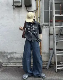 WUDGE BOY ロゴプリント チェックシャツ