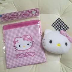 ハローキティ パスケース　巾着 　ピンク2点セット 千鳥格子