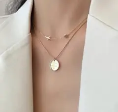 【大人気】コイン✨ジルコニア 2連ゴールド サージカルステンレス ネックレス