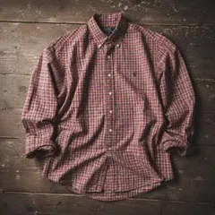 ポロラルフローレン チェックシャツ XL 赤 マドラスチェック 長袖 刺繍ロゴ