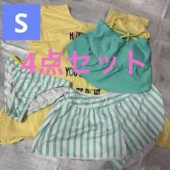 レディース　水着　セパレート　4点セット　S イエロー　グリーン　ストライプ