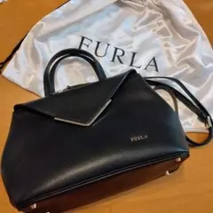 FURLA 黒　レザー ハンドバッグ　ショルダーバッグ　ダブルハンドル　保存袋付