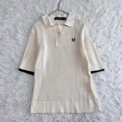 美品 フレッドペリー ポロニット サマーニット メッシュ 月桂樹 ロゴ 白