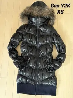 Y2K GAP ダウンコート光沢ナイロン 平成ギャルファー付ダウンジャケットXS