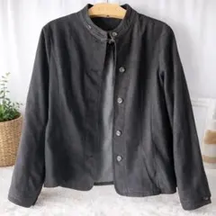 春セール　黒デニム ノーカラージャケット