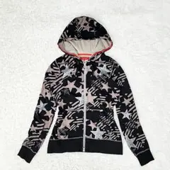Y2K tommy girl 星柄 総柄 ラメ ジップ パーカー グランジ 短丈