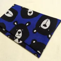 ハンドメイド　診察券も入る　お薬手帳ケース　アニマル柄　おとぼけ　ベア　ブルーのサムネイル