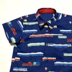 ☆☆ハンドメイド☆☆Kids 100cm ☆ネイビー☆電車柄☆半袖