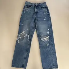 H&M☆90's Straight ダメージ加工ストレートデニム