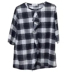 新品 プルオーバー M 半袖 ブラック 総柄 Tシャツ 薄手 チェック 未使用